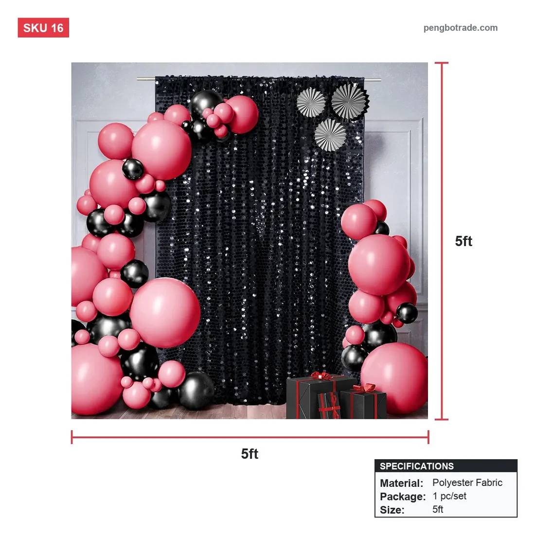 18 mm Pailletten-Hintergrund für Hochzeiten, schimmernde Wand für Party, Fotokabine — Schimmernde Wandpaneele Größendiagramm (PB-16)