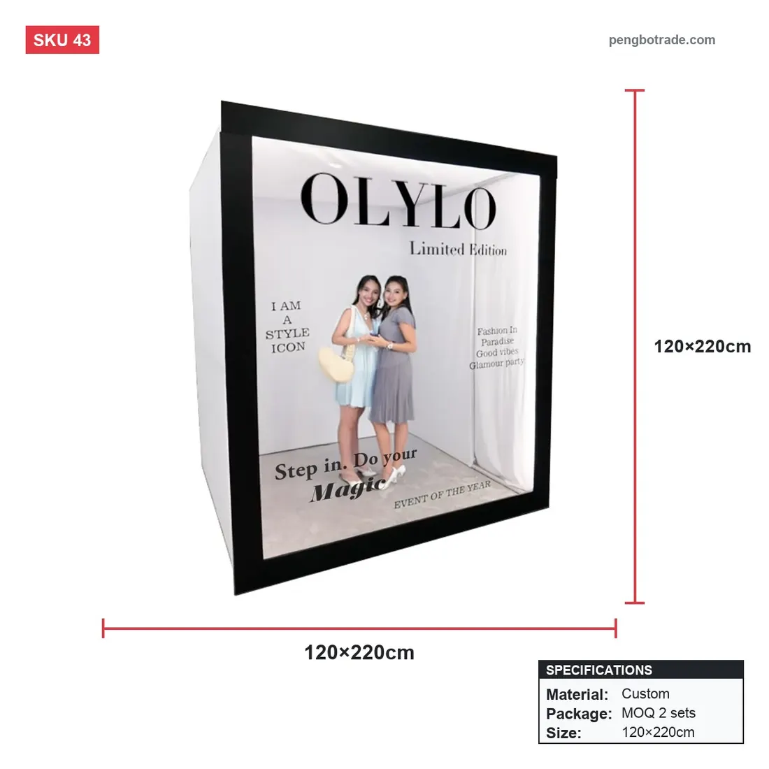 6,5 x 7,5 Fuß Foto-Hintergrund für Magazin-Cover, komplettes Set für Party-Events — Chiara-Hintergründe Größendiagramm (PB-43)