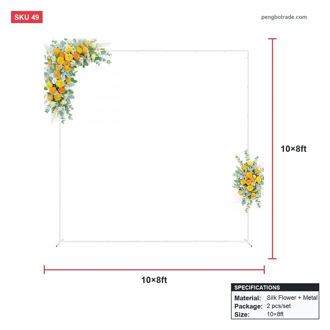 10x8ft Ballonbogen-Hintergrundständer aus Aluminium für Hochzeitsfeiern — Blumenbögen Größendiagramm (PB-49)