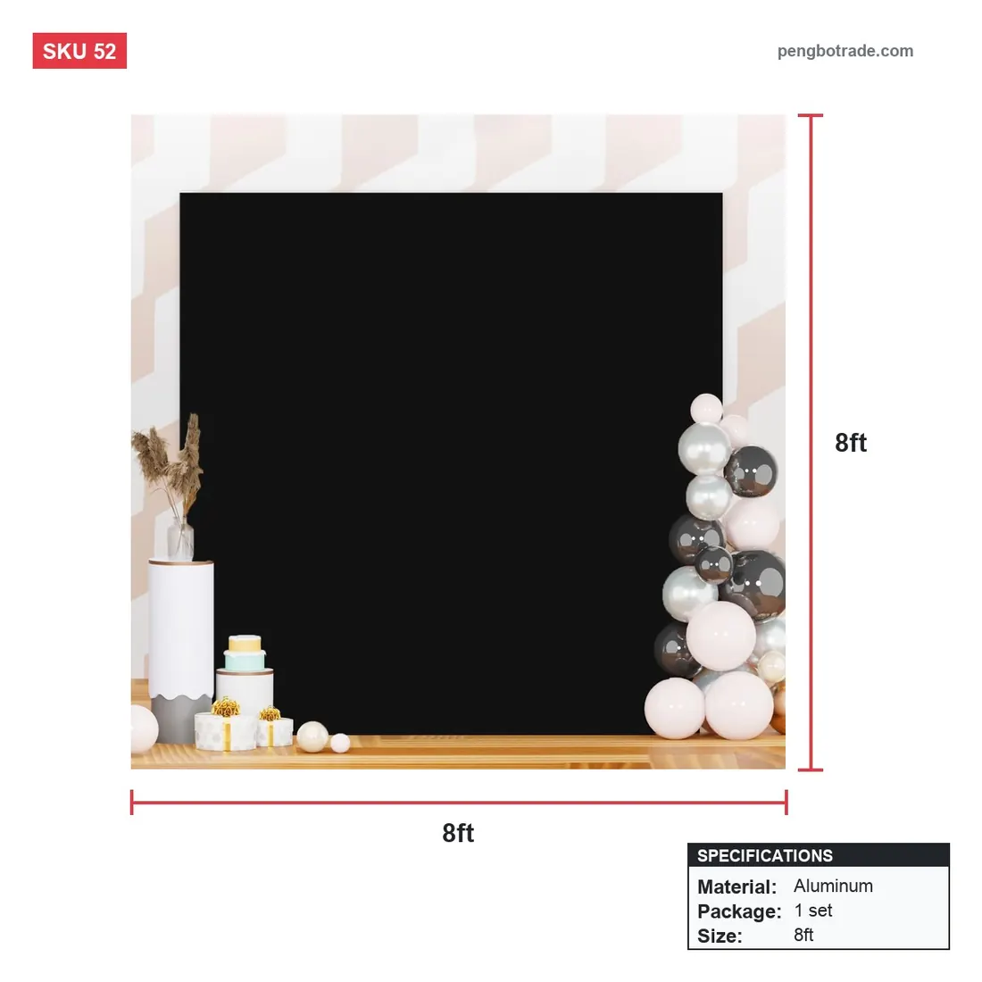10 x 8 Fuß doppelseitiger quadratischer Hintergrundständer mit Abdeckung für Partyveranstaltungen — Ständer und Rahmen Größendiagramm (PB-52)