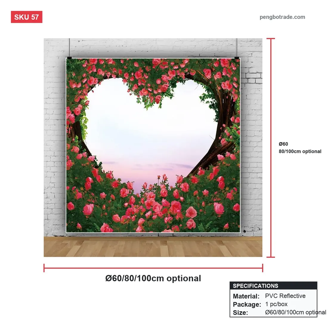 4x7ft Ausschnitt Herz Hintergrund Standrahmen für Hochzeit Verlobungsfeier — Ständer und Rahmen Größendiagramm (PB-57)