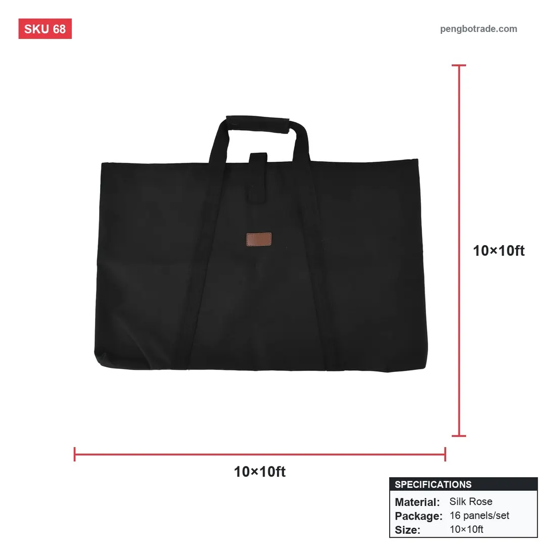 Schwarze Oxford-Aufbewahrungstasche für Hintergrund-Blumenwandpaneele zum Miettransport — Blumenwände Größendiagramm (PB-68)