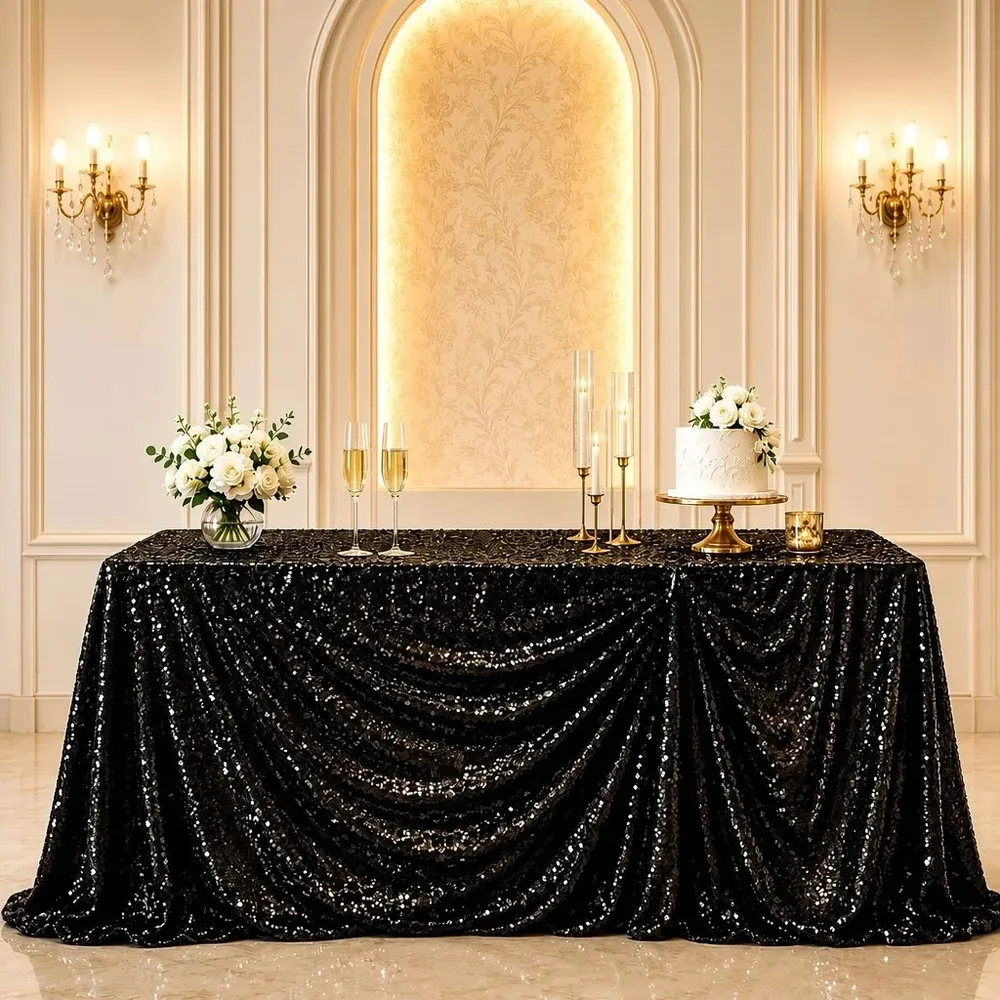 Tela de fondo de lentejuelas y mantel para decoración de mesa de fiesta de boda — Paneles de pared brillantes foto de configuración del evento (PB-76)