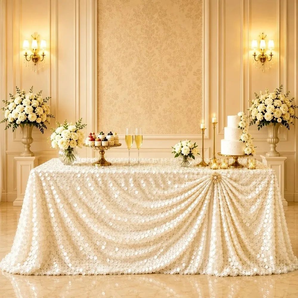 Tela de fondo de lentejuelas y mantel para decoración de mesa de fiesta de boda — Paneles de pared brillantes foto de configuración del evento (PB-76)